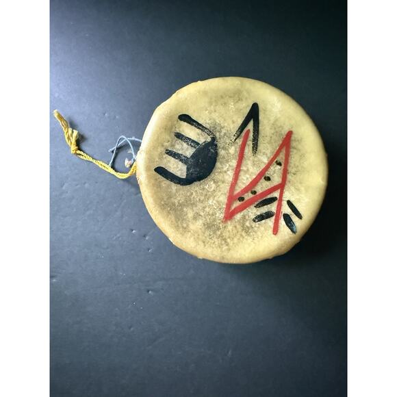 Vintage Native American Stretched Rawhide Leather Drum Hand Painted Southwestern - Picture 2 of 7